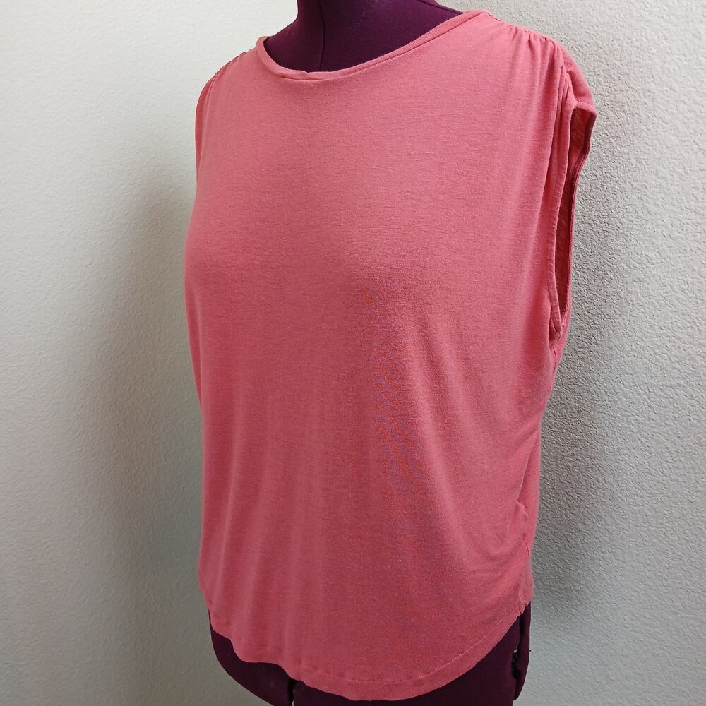 Polo Ralph Lauren Sleeveless Boatneck Knit Top L coral salmon ruched shoulder